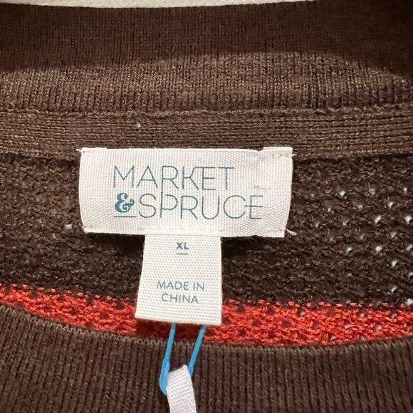 Market & Spruce Striped Knit Sweater XL Cotton Blend Crew Neck Pullover - Picture 2 of 4